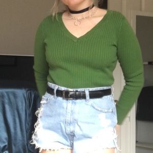 Green v-neck sweater